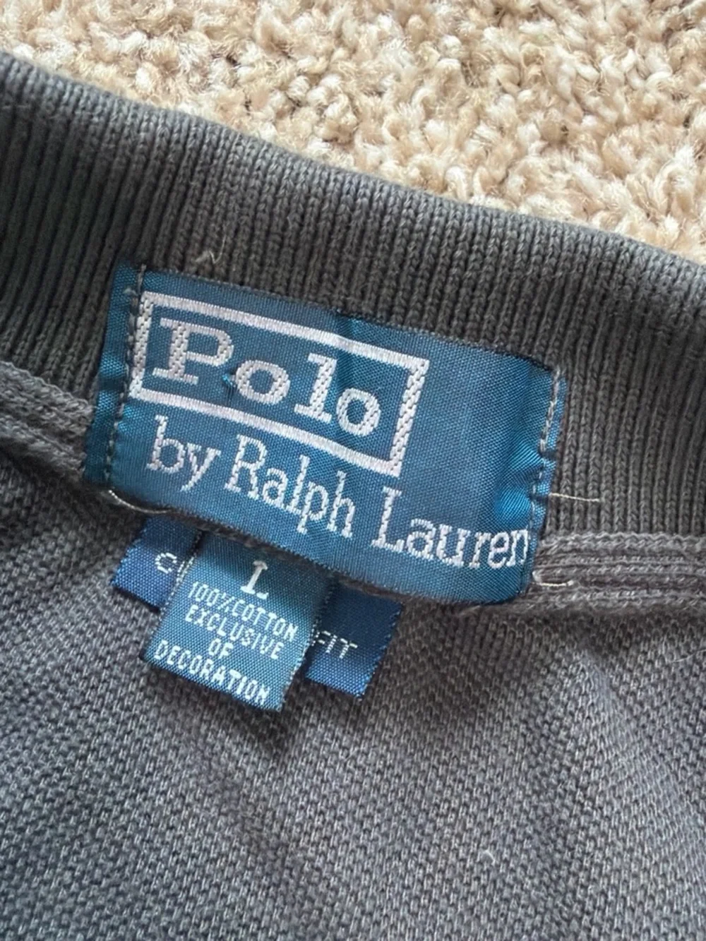 Vintage Ralph Lauren Men's Dark Gray Polo with Embroidered Pony